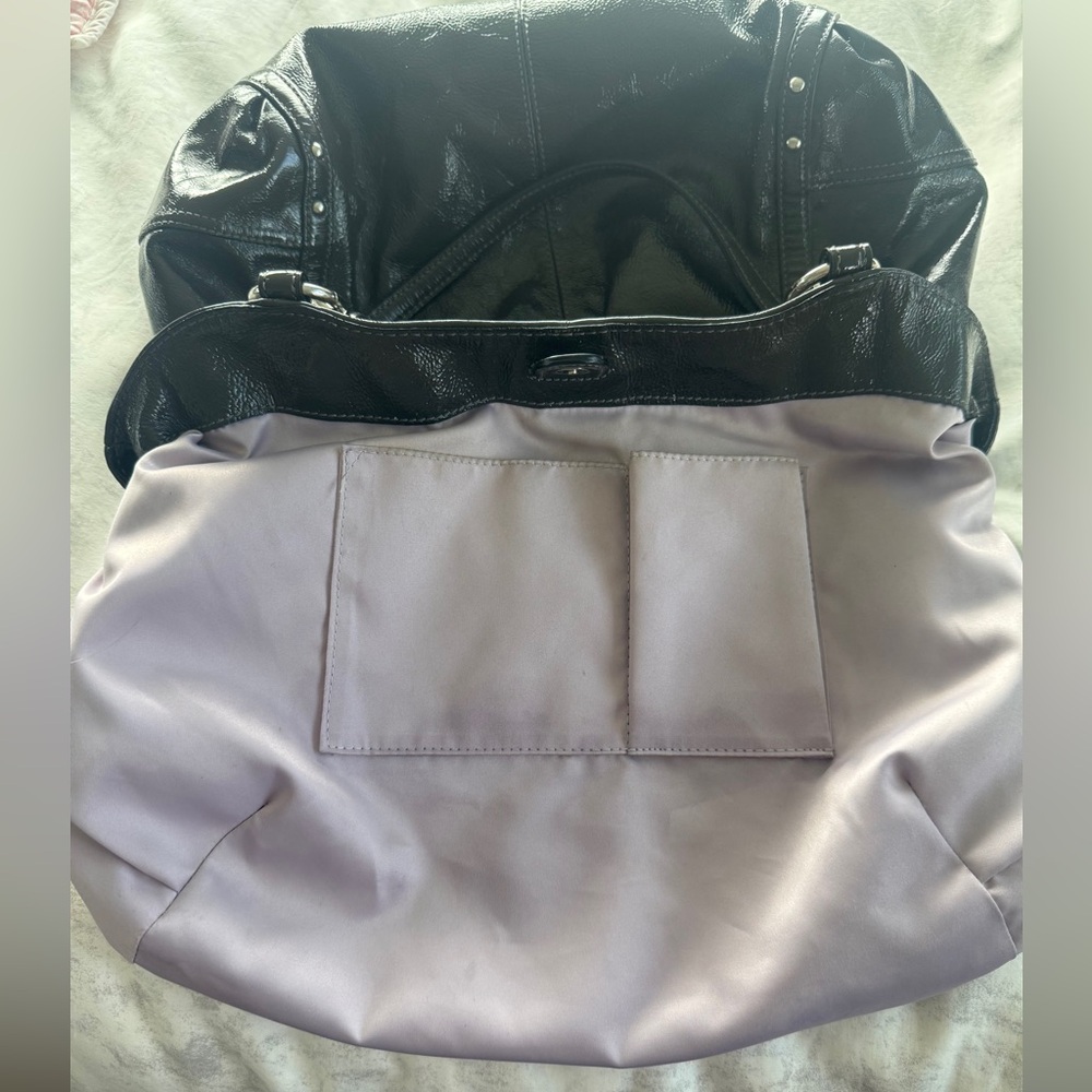 Coach Dark Brown Patent Leather Shoulder Bag with Silver-Tone Hardware - Picture 12 of 13